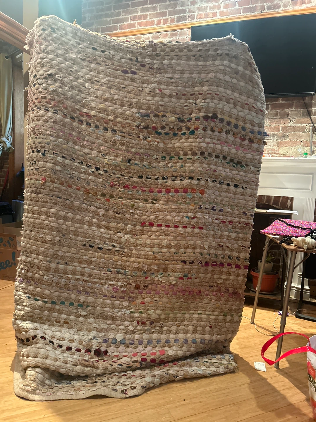 Handwoven Rag Rug with Colorful Accents