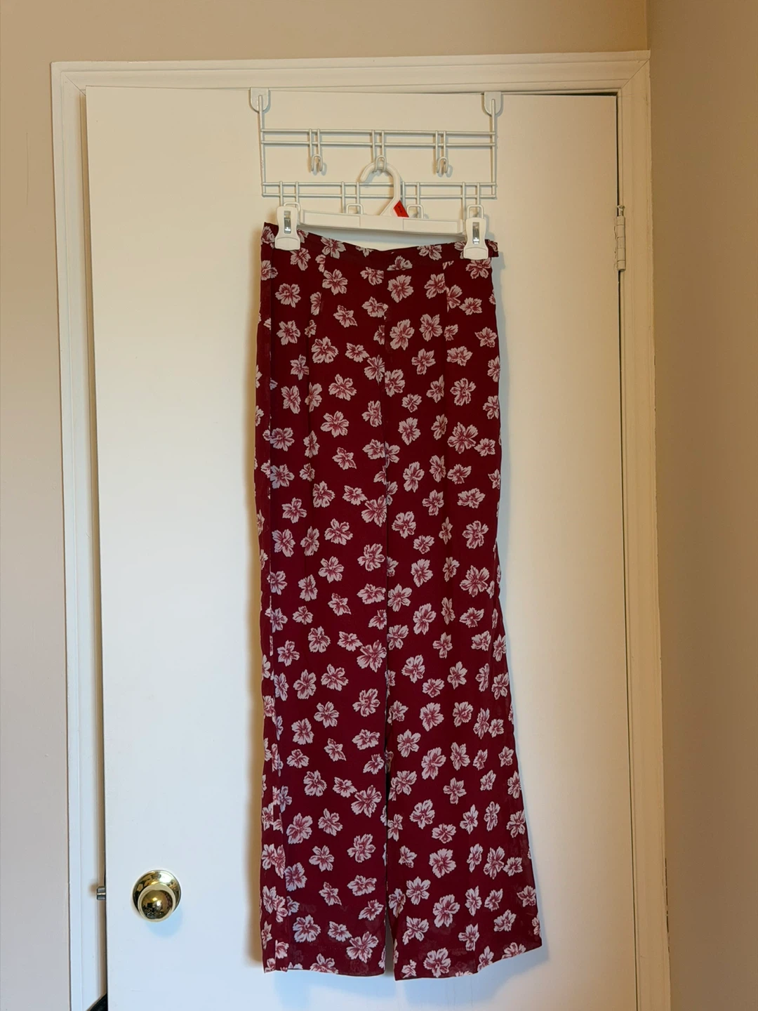 Maroon Floral Wide-Leg Pants