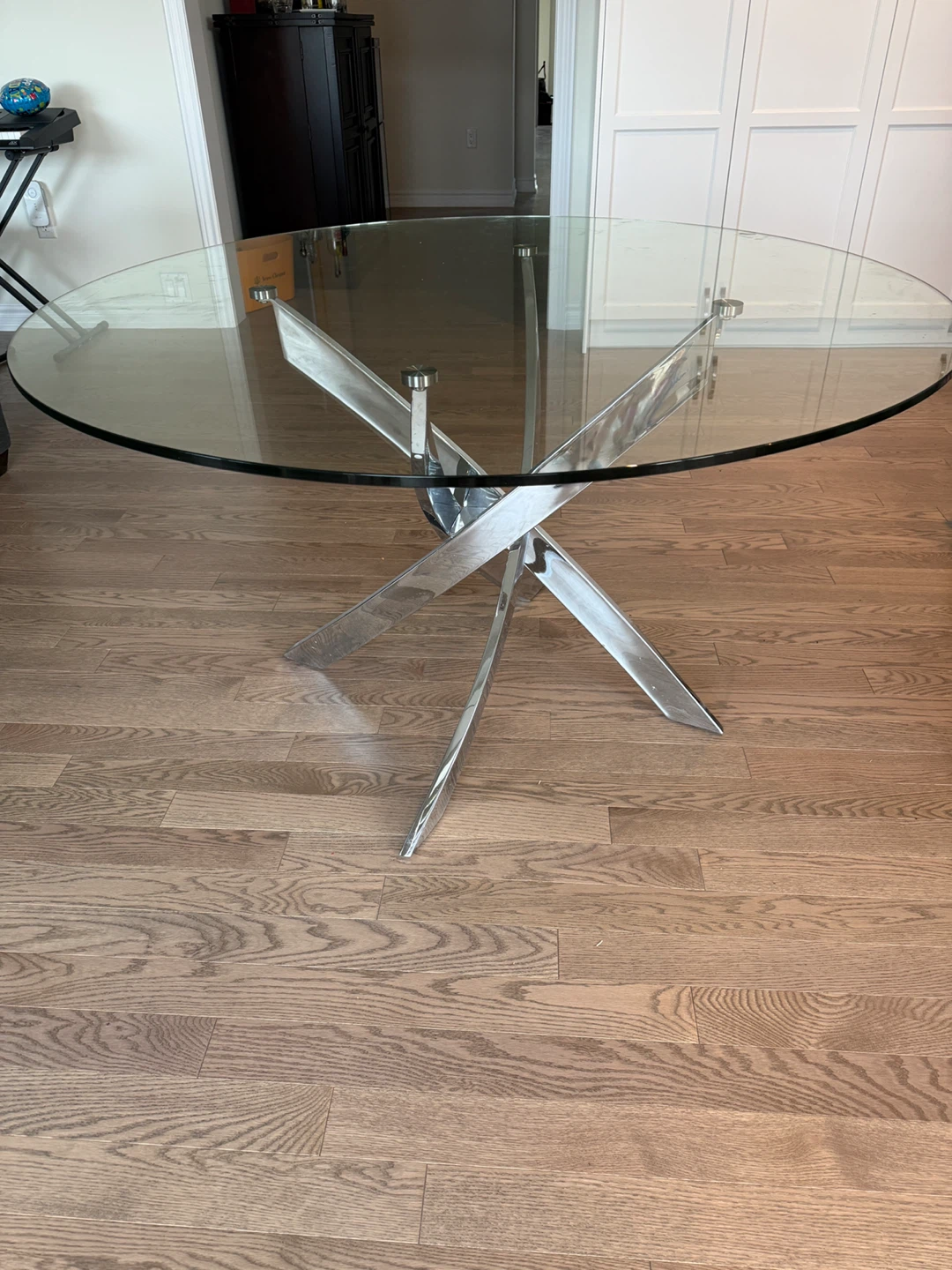 Round Glass Dining Table with Chrome Base - photo 2