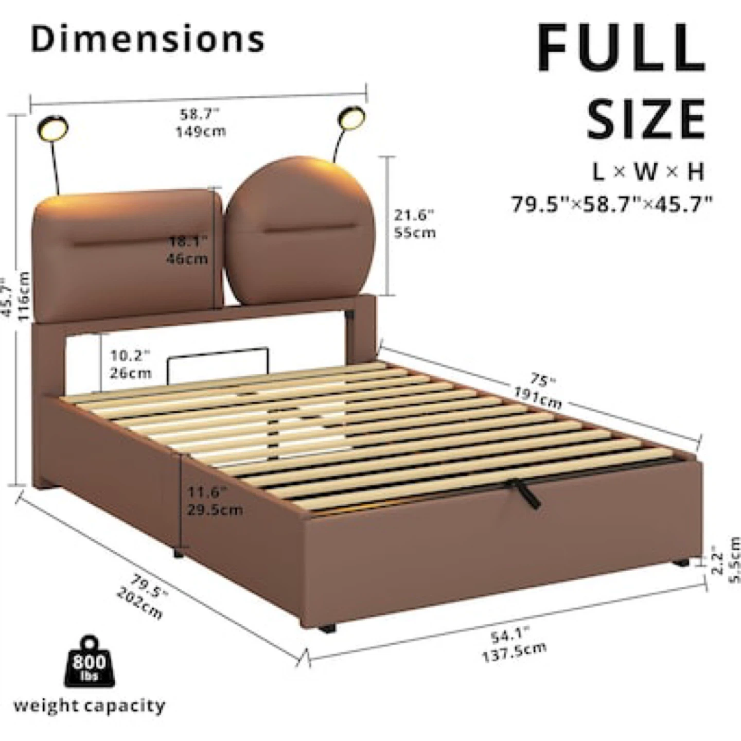 Likimio Brown Full Bed Frame with Lift Up Storage - photo 2