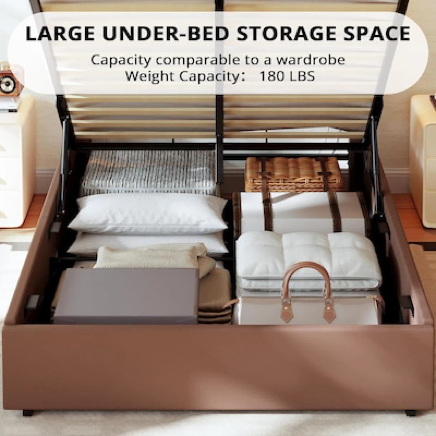 Likimio Brown Full Bed Frame with Lift Up Storage - photo 3