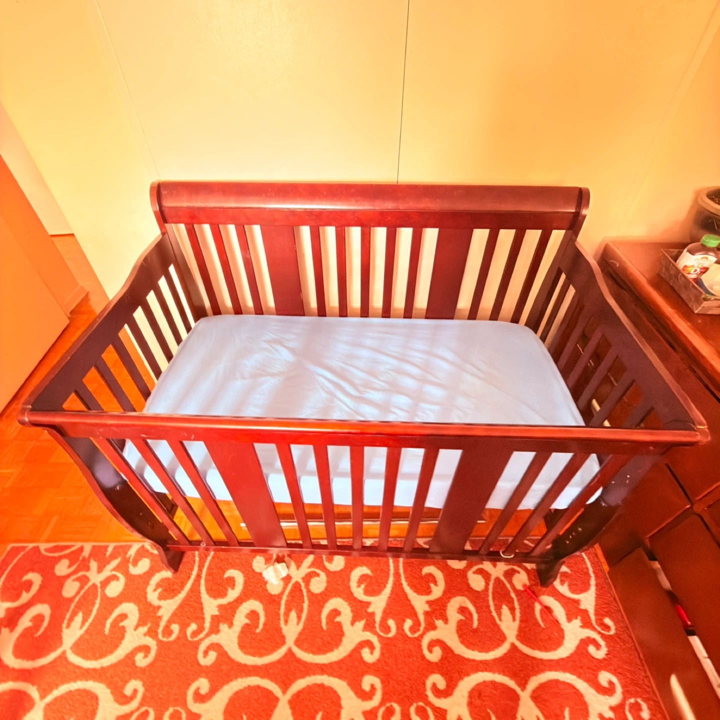 Wooden Baby Crib and mattress.