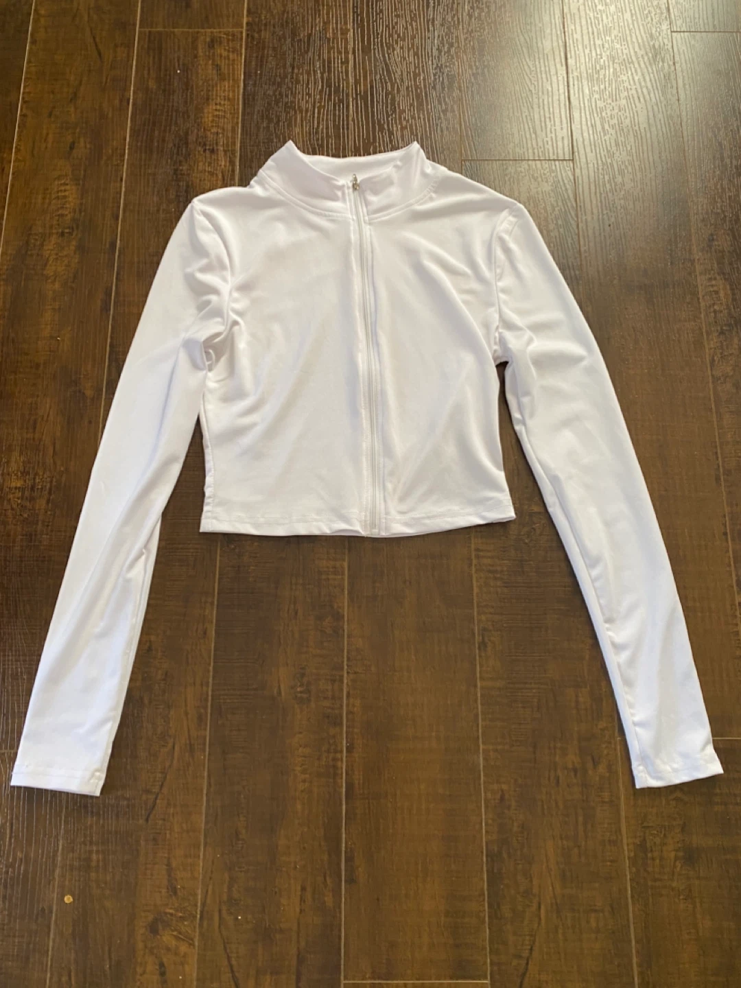 Shein White Cropped Zip-Up Long Sleeve Top