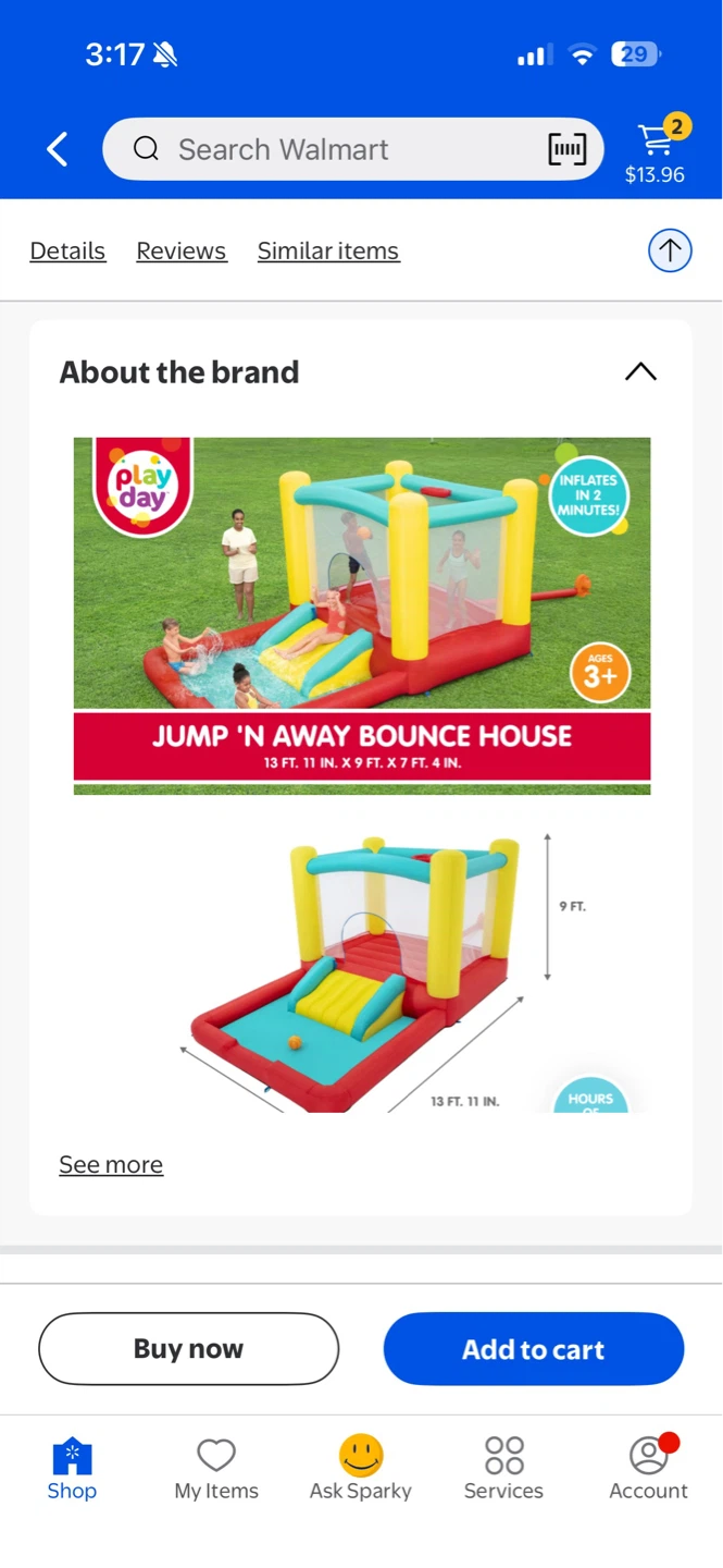 Play Day Jump 'n Away Bounce House with Slide and Hoop