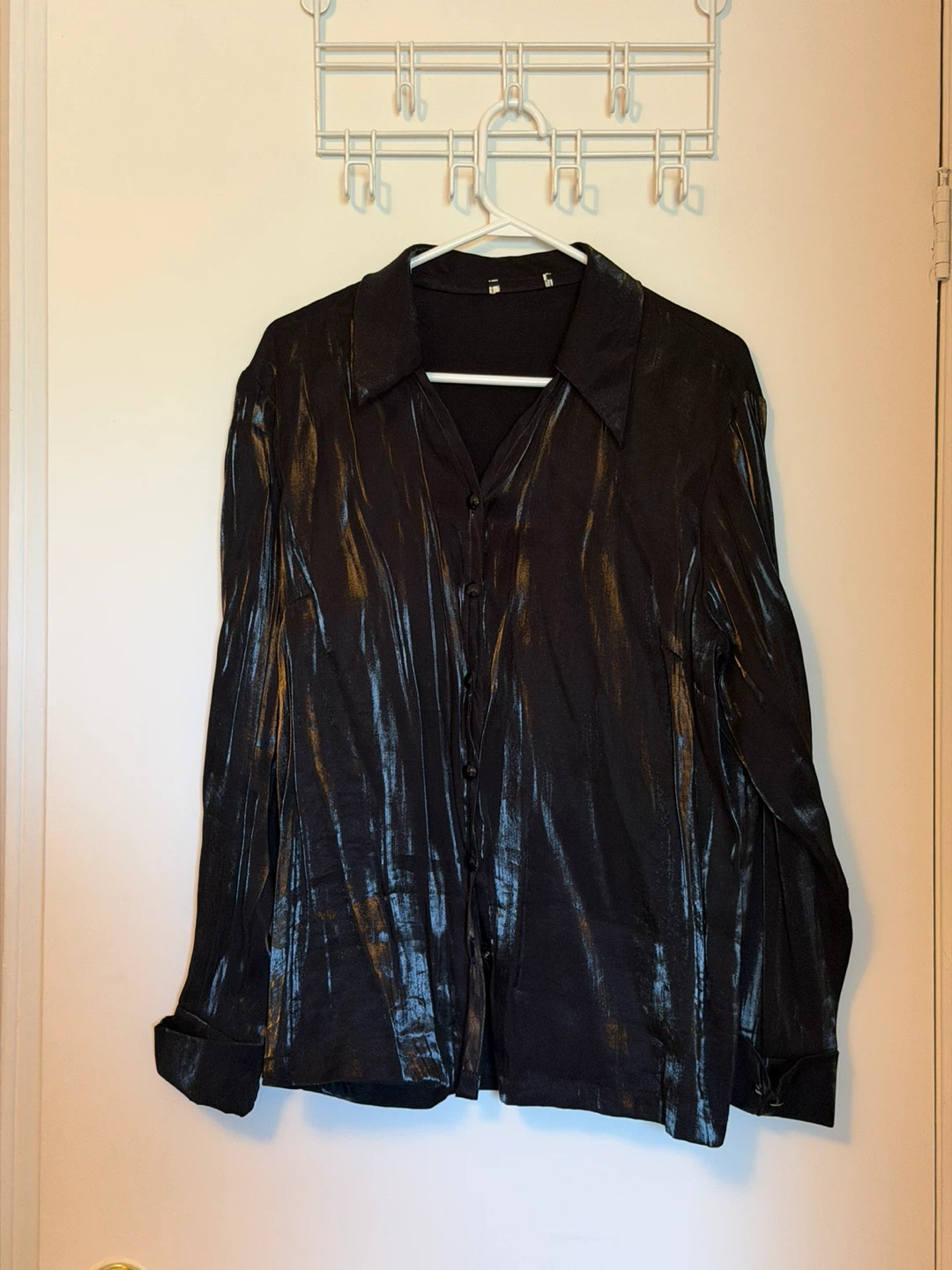 Black and a Metallic Collared Button-Up Shirt