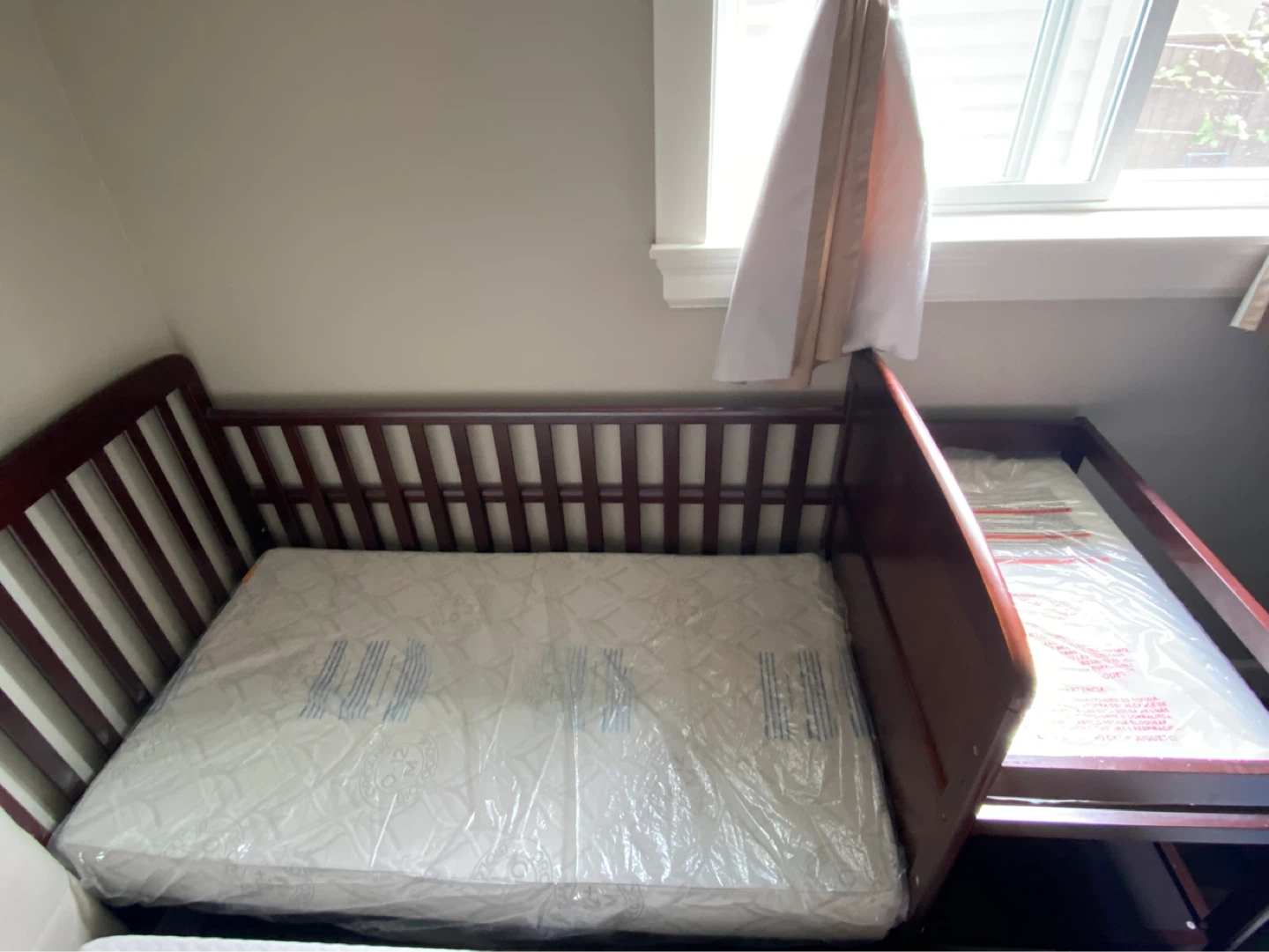 Dark Wood Baby Crib with Mattress