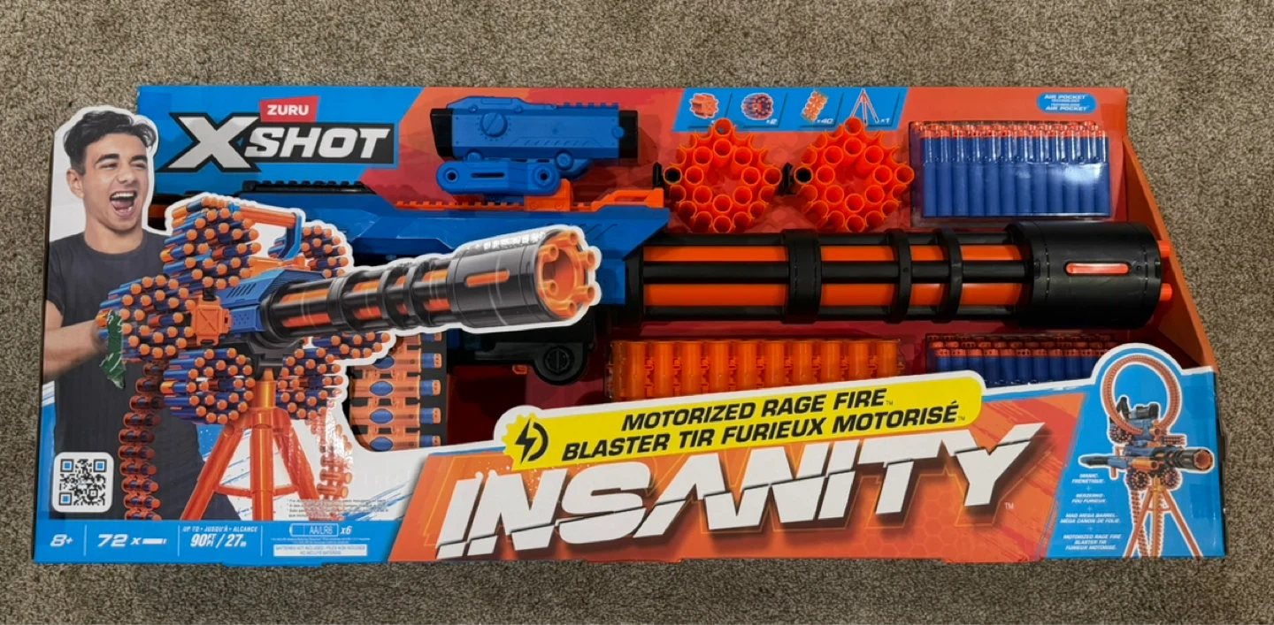 NIB!! Zuru X-Shot Motorized Rage Fire Insanity Blaster Toy