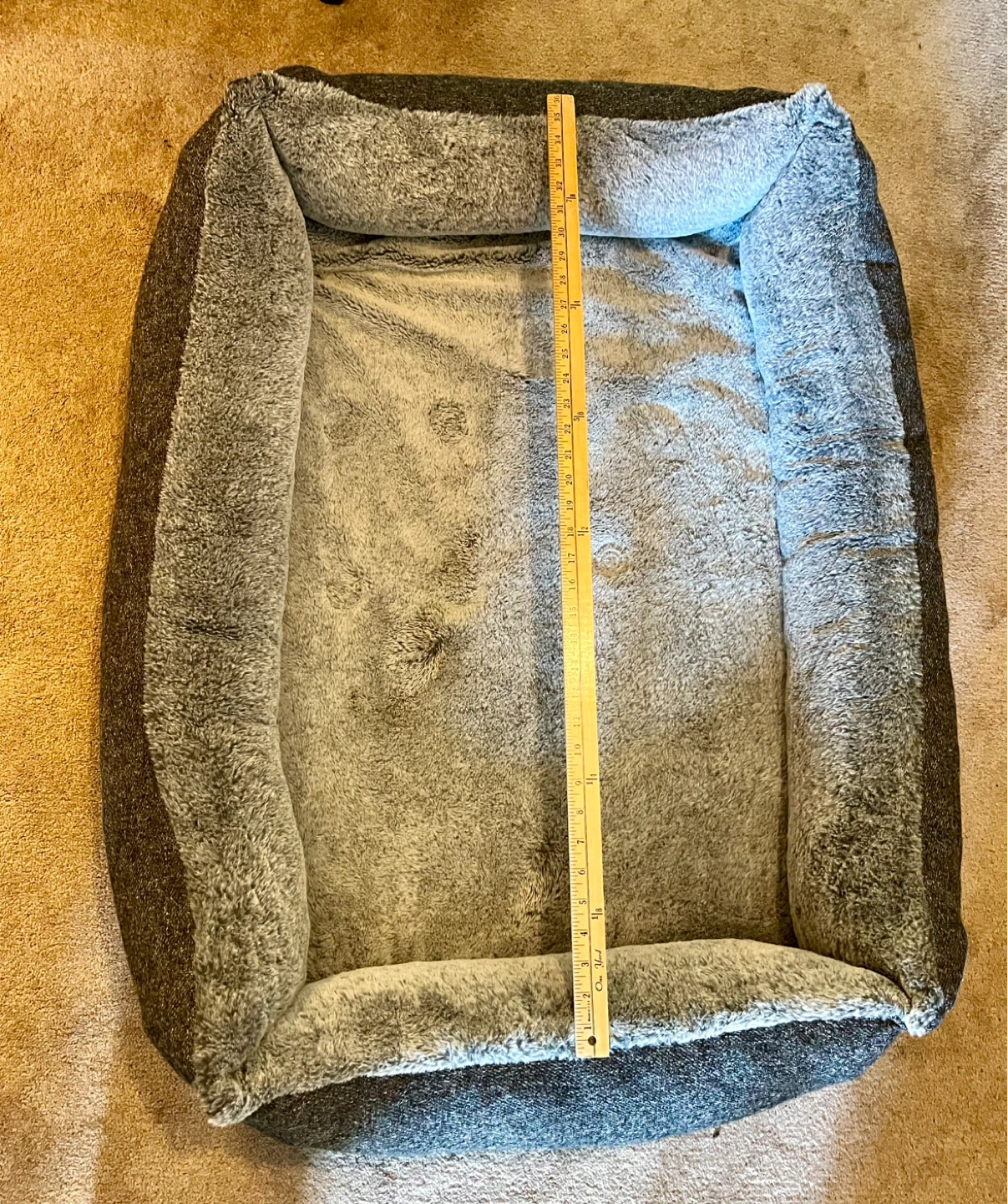 Grey Faux Fur Bolster Dog Bed - Large