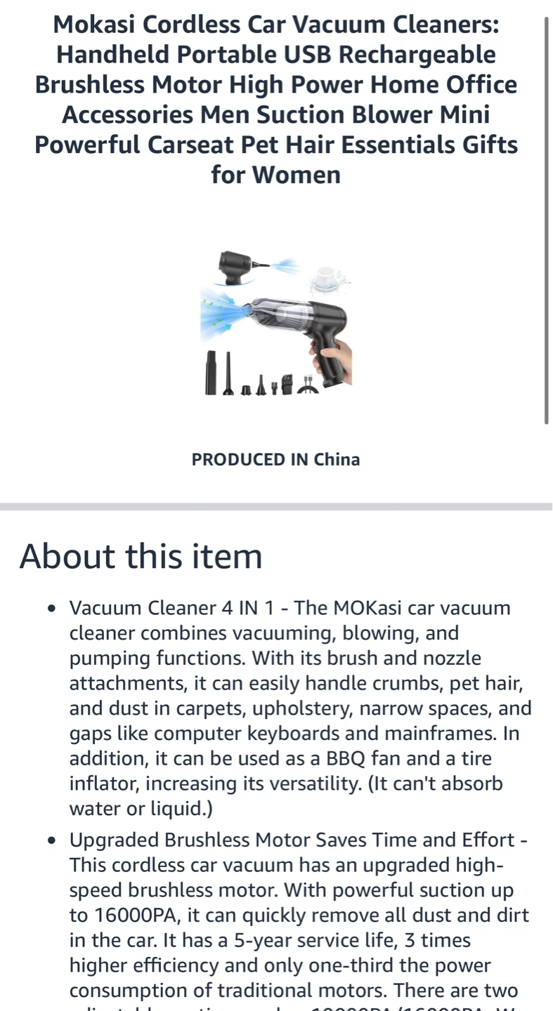 Mokasi Cordless Car Vacuum Cleaner