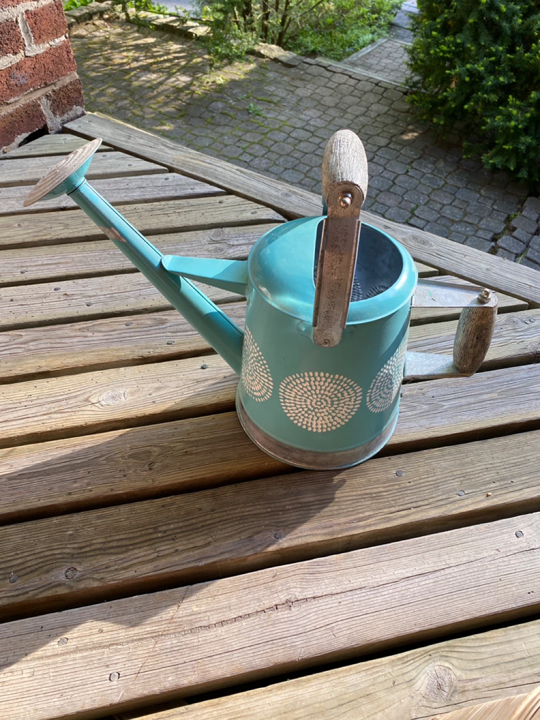 Teal Watering Can with Wooden Handle