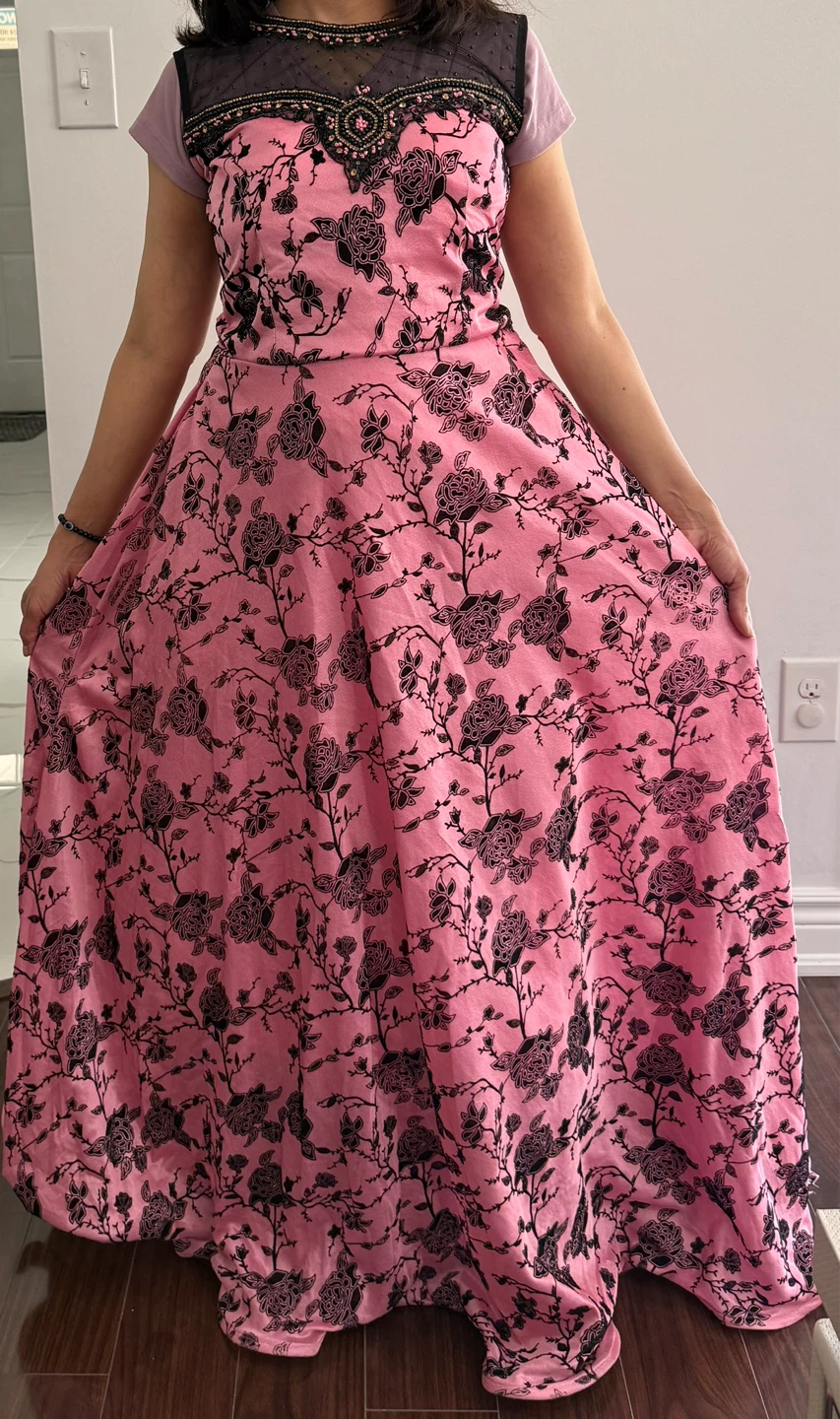 Pink Floral Dress with Black Lace Trim - photo 2