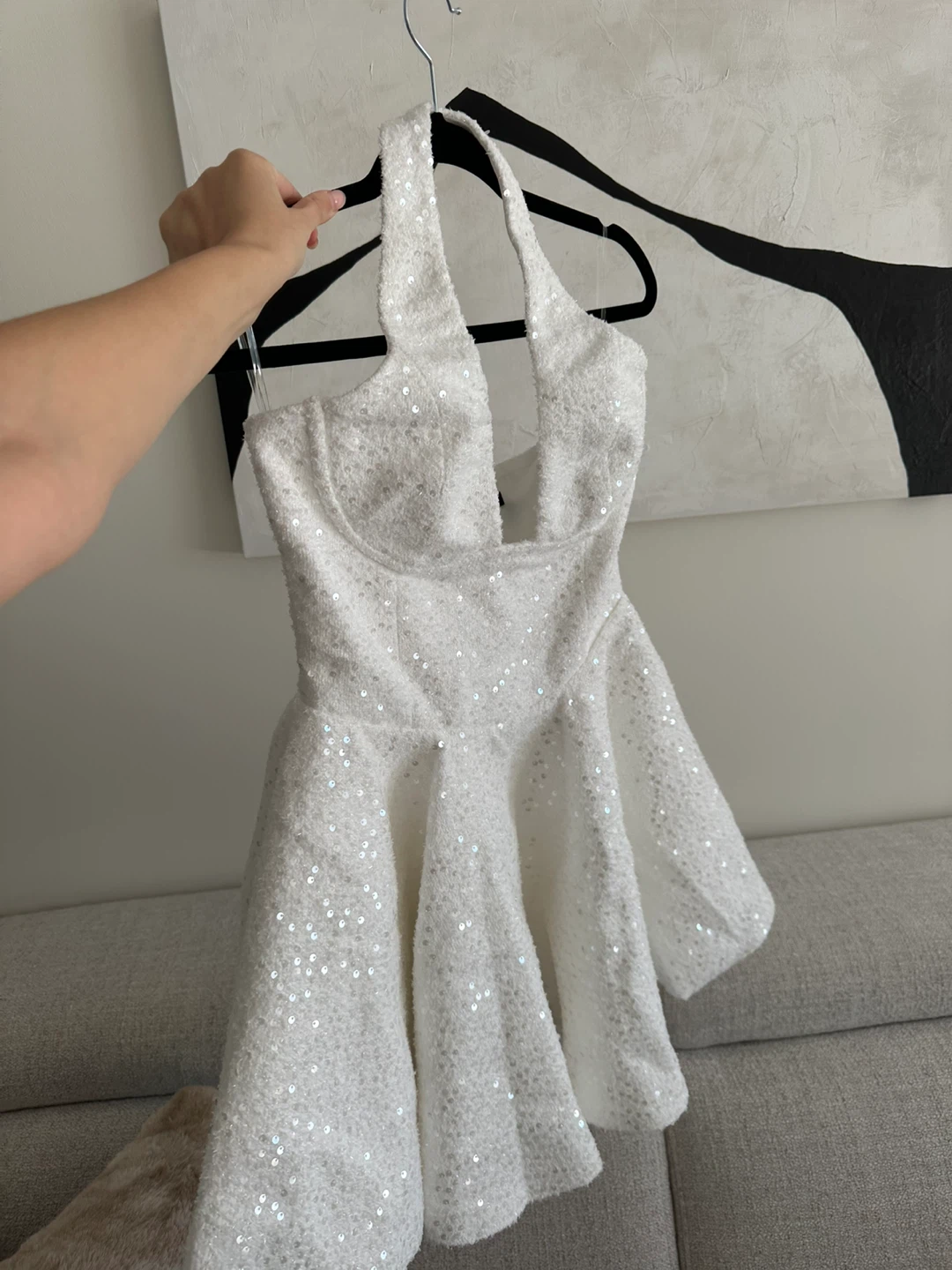 White sequin Mini Dress - Ivory colour