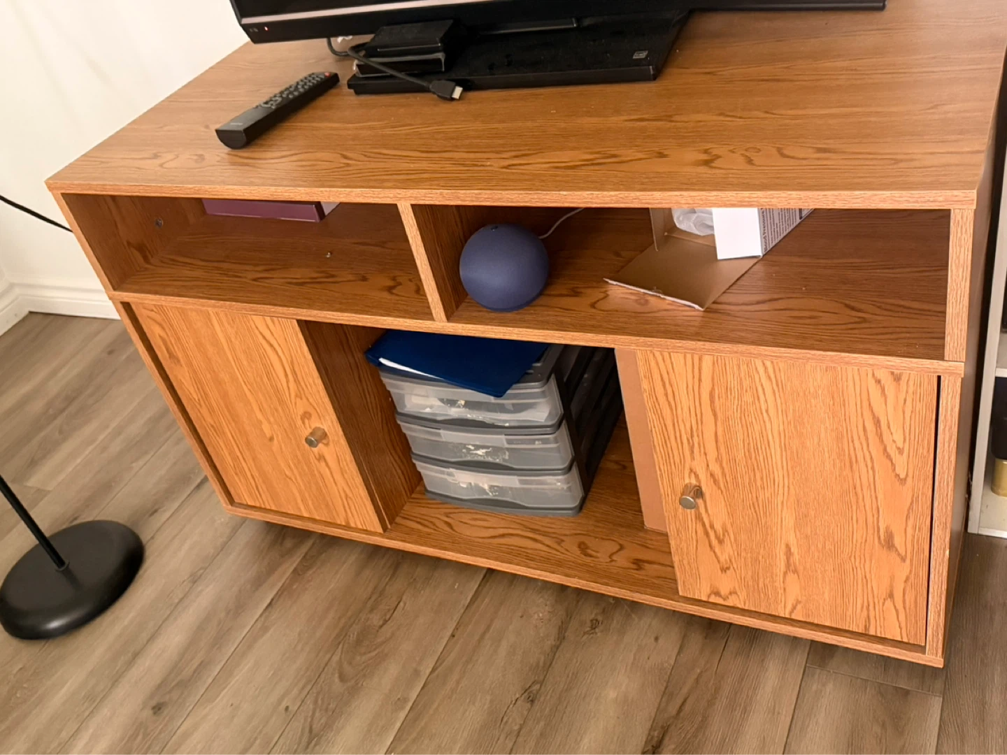 Oak Finish TV Stand with Cabinet Storage