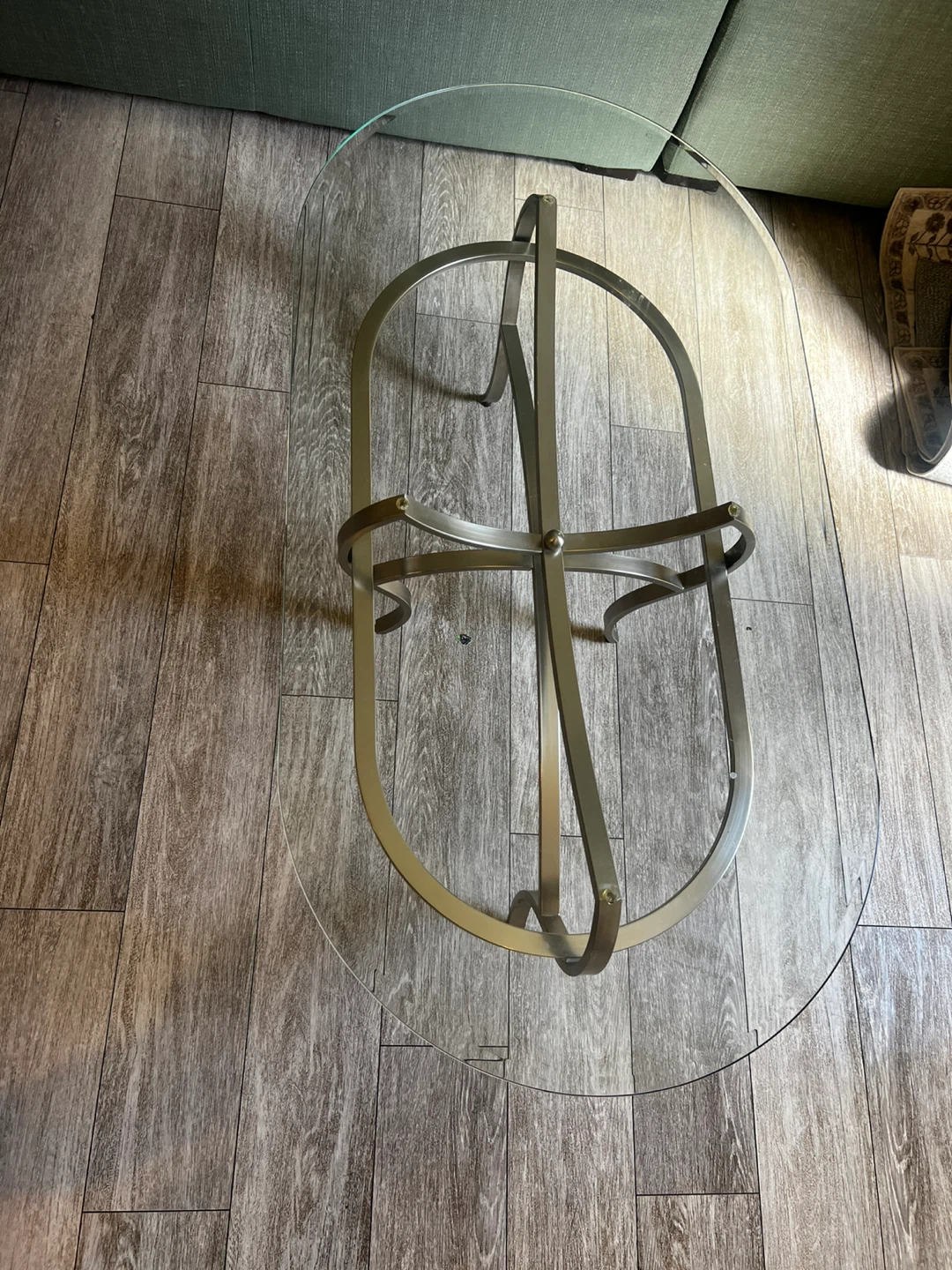 Oval Glass Top Coffee Table with Metal Base - photo 2