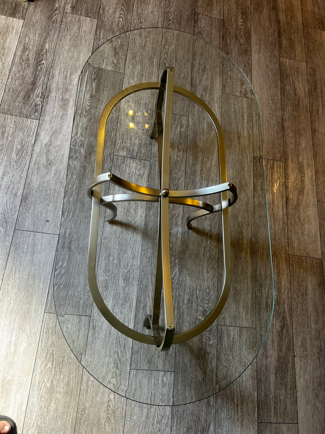 Oval Glass Top Coffee Table with Metal Base - photo 3