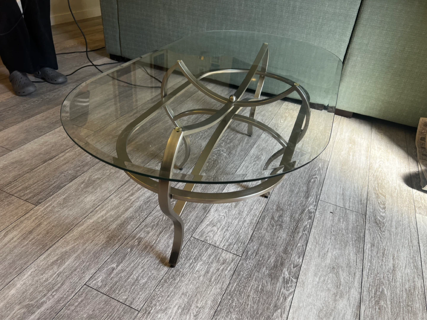 Oval Glass Top Coffee Table with Metal Base