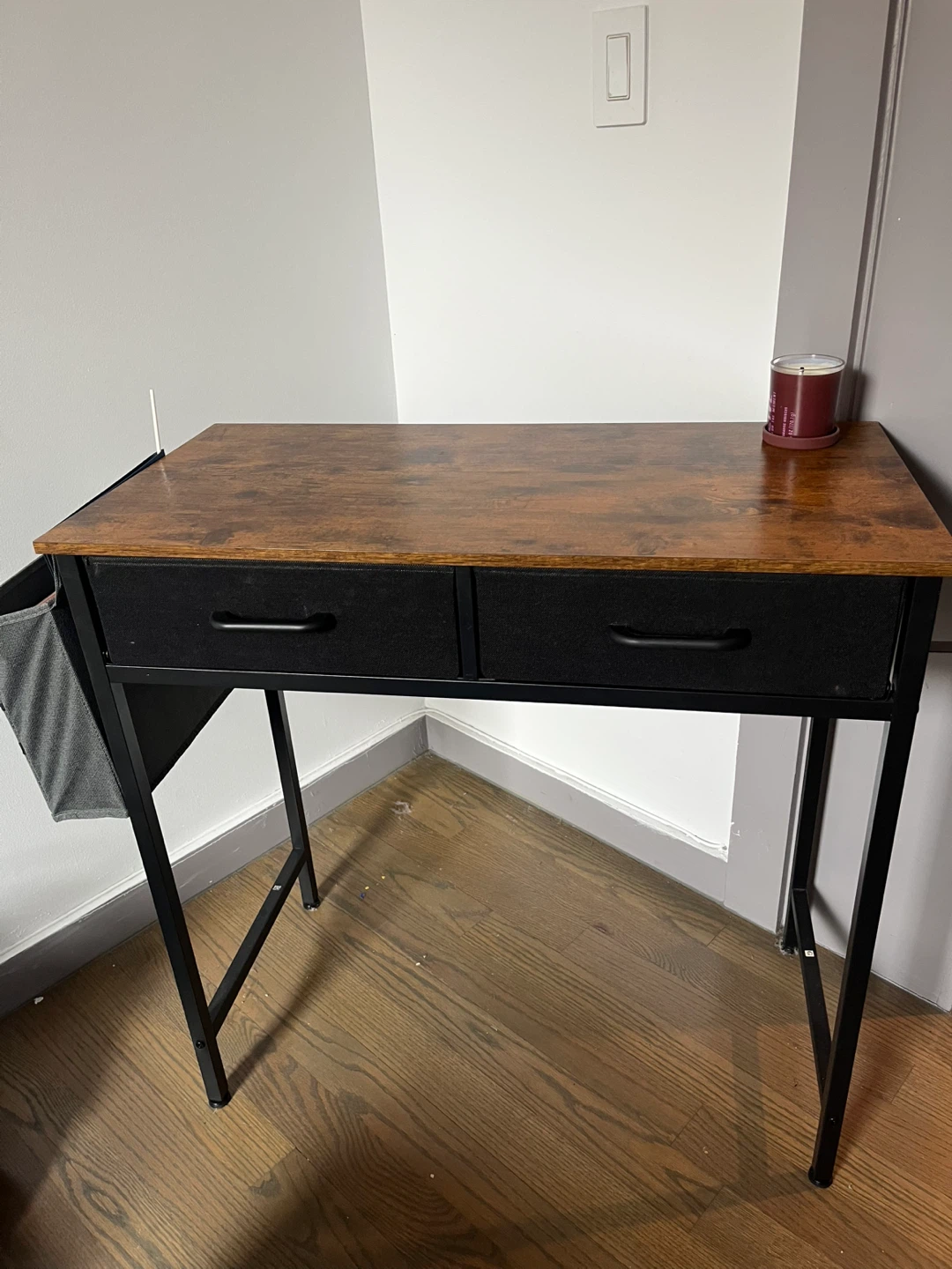 Compact 2-Drawer Desk with Rustic Wood Top