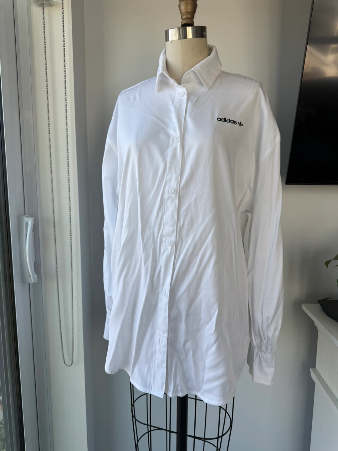 Adidas White Button-Up Shirt size small