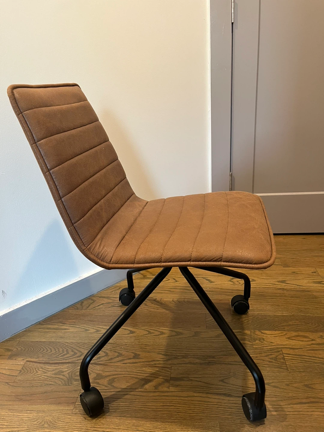 Brown Faux Leather Swivel Chair with Wheels