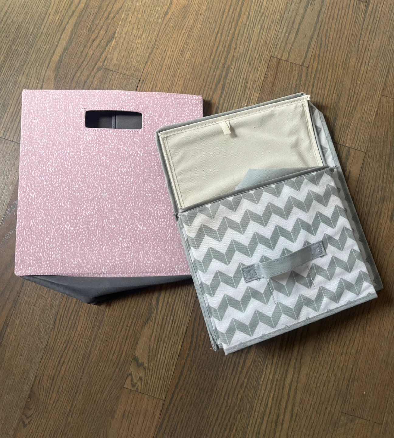 Set of 2 Storage Bins - Pink & Gray Chevron