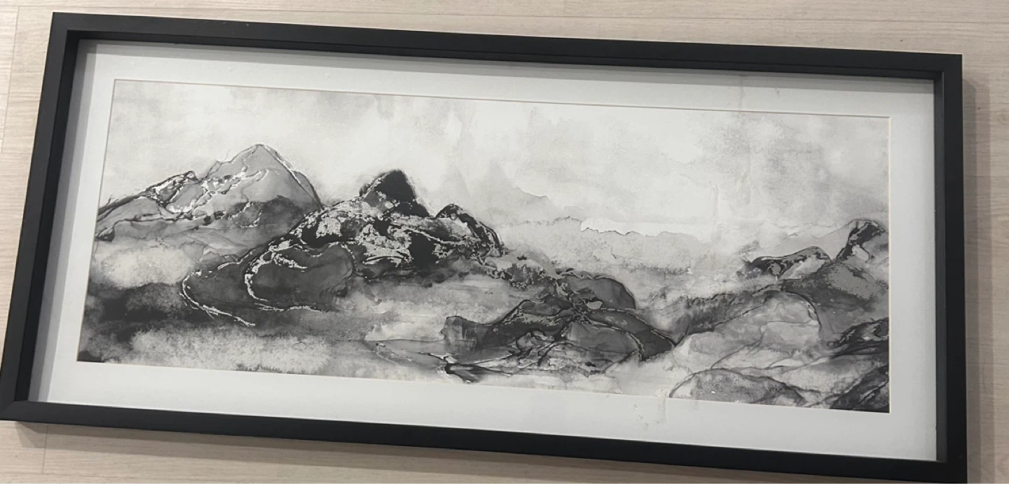 Framed Black and White Mountain Landscape Art