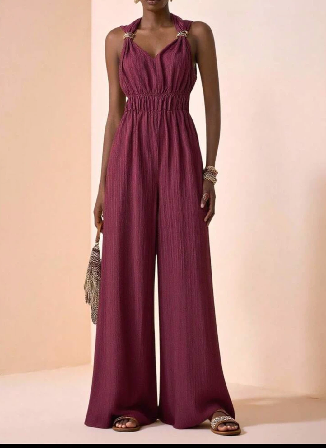 Burgundy Striped Jumpsuit NEW
