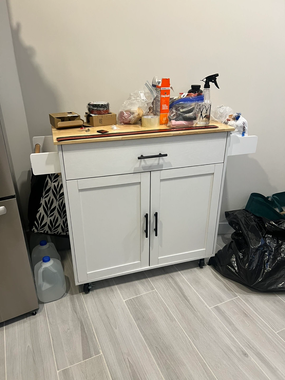 White Kitchen Cart with Drawer and Cabinet - photo 2