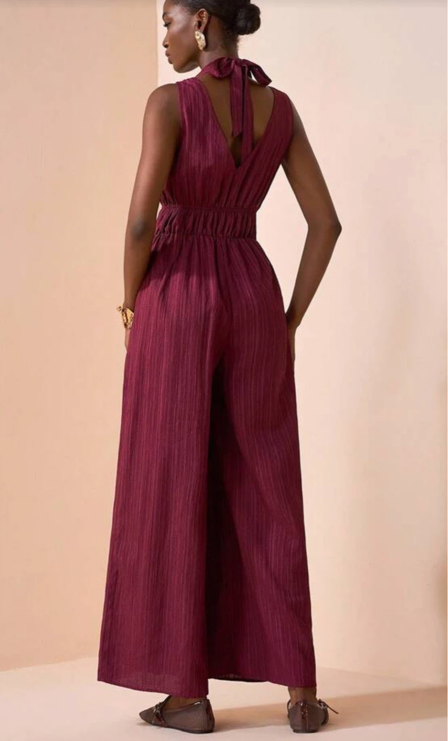 Burgundy Striped Jumpsuit NEW - photo 2