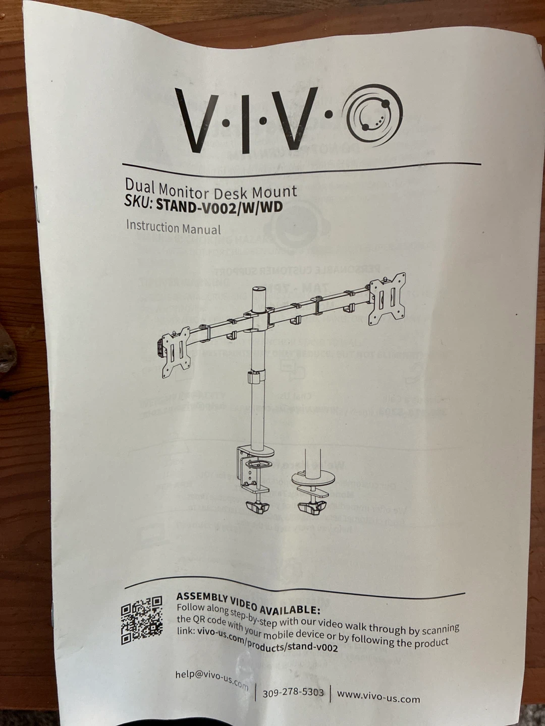 New VIVO Dual Monitor Clamp on Desk Mount Wood Grain Finish - photo 2