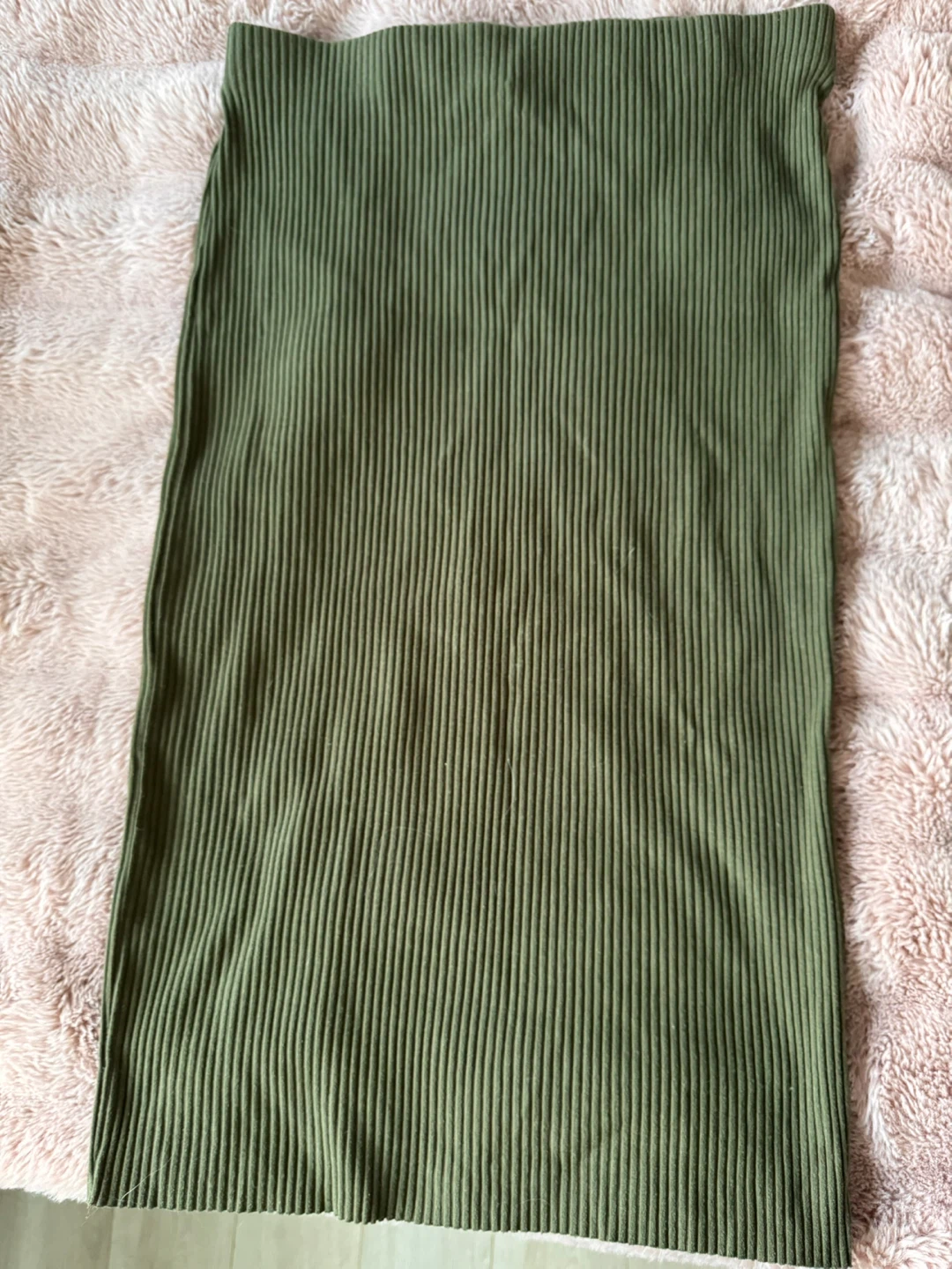H&M Ribbed Midi Skirt - Khaki Green - Size L