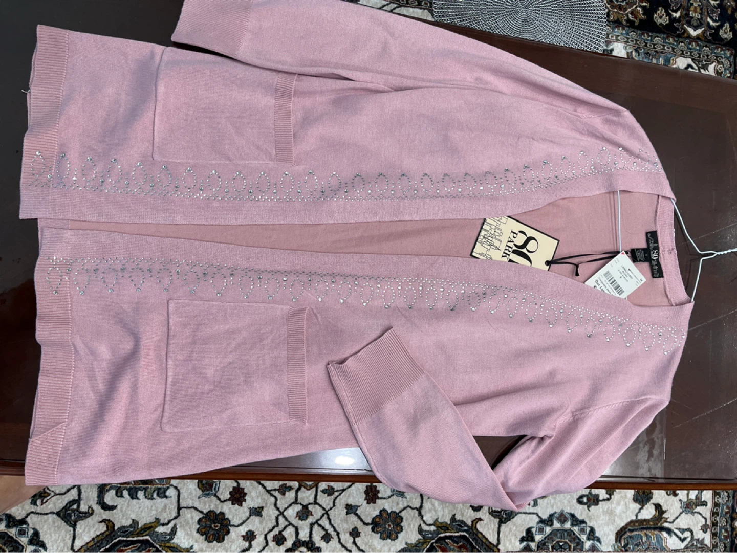 Pink Cardigan with Rhinestone Detail - Size M