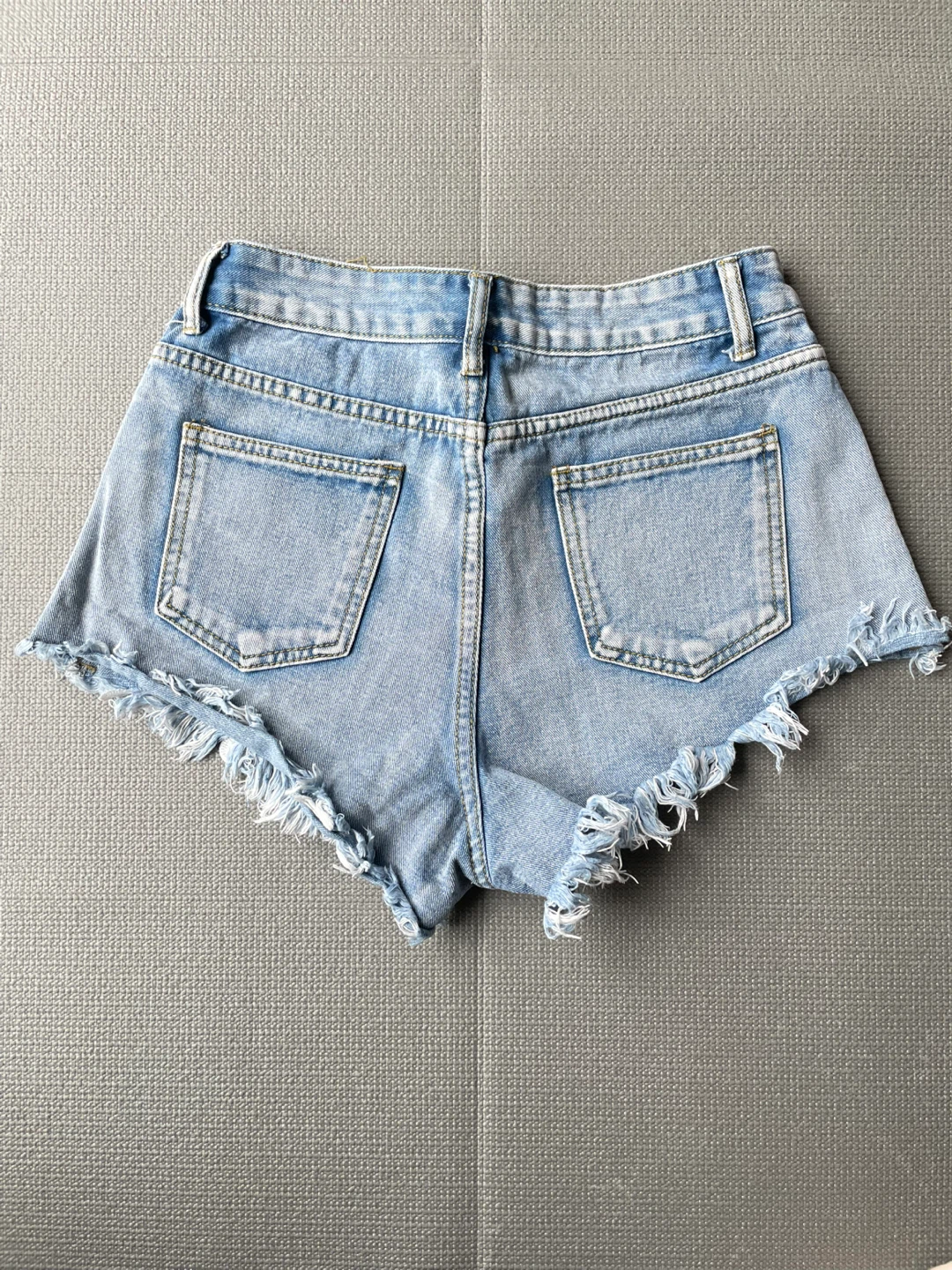 Light Wash Denim Shorts with White Lace Insets - photo 4