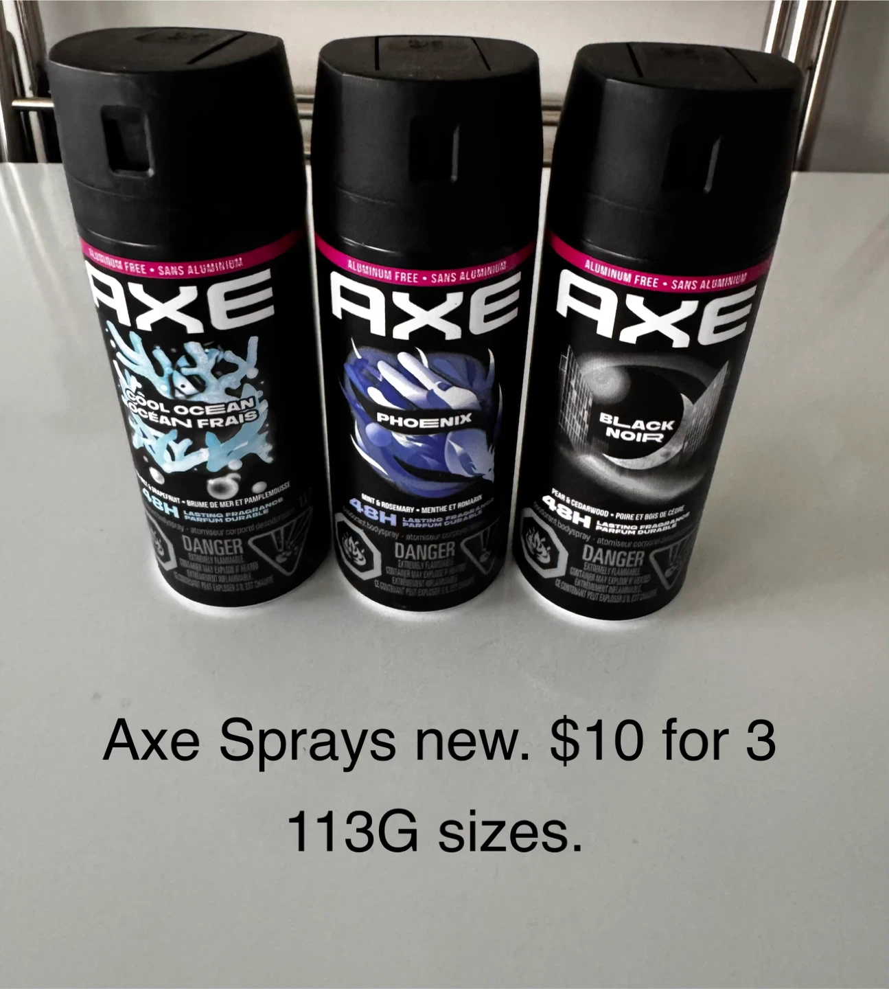 Axe Body Sprays - Cool Ocean, Phoenix, Black Noir (113g)