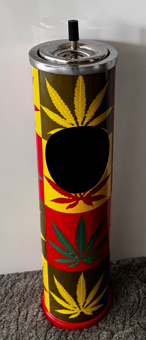 Vintage Ashtray Stand with Cannabis Leaf Design