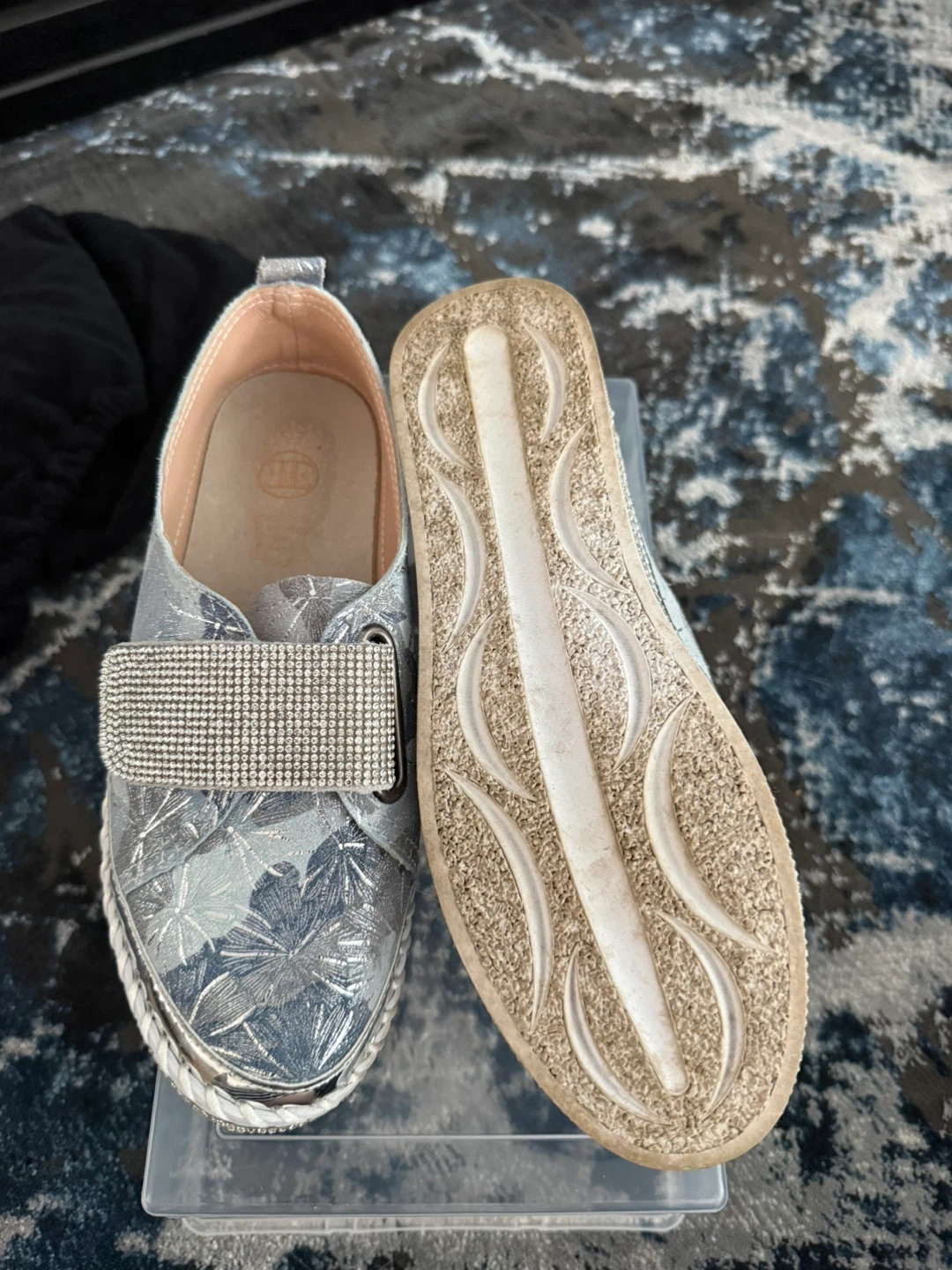 Women's Silver Floral Slip-on Shoes with Rhinestone Strap - photo 3
