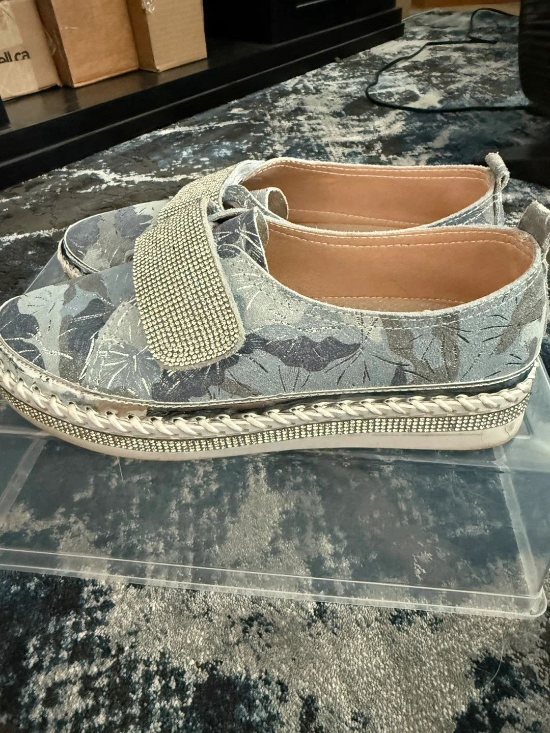 Women's Silver Floral Slip-on Shoes with Rhinestone Strap - photo 4