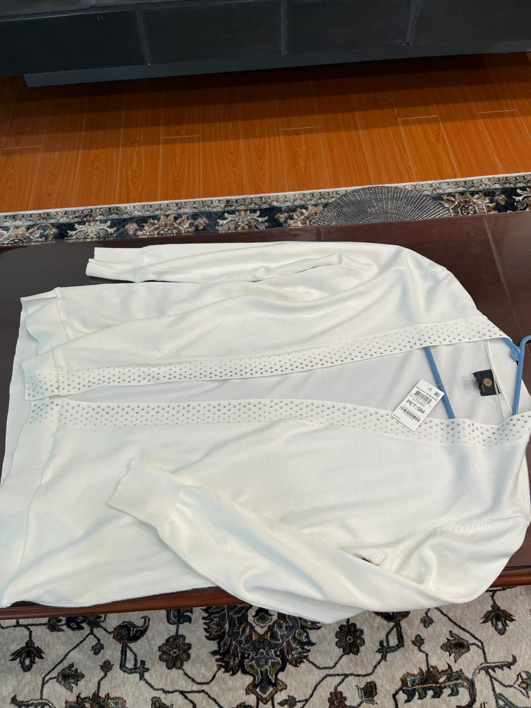 White Cardigan with Rhinestone Detail - Petite Small