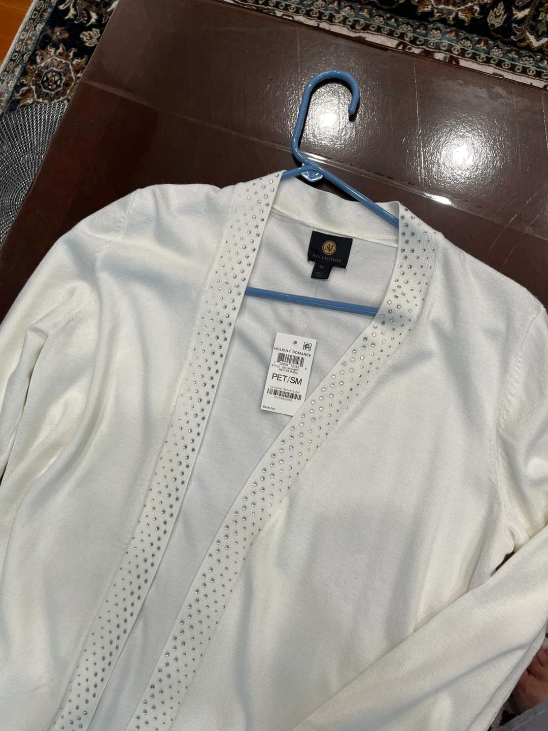White Cardigan with Rhinestone Detail - Petite Small - photo 2