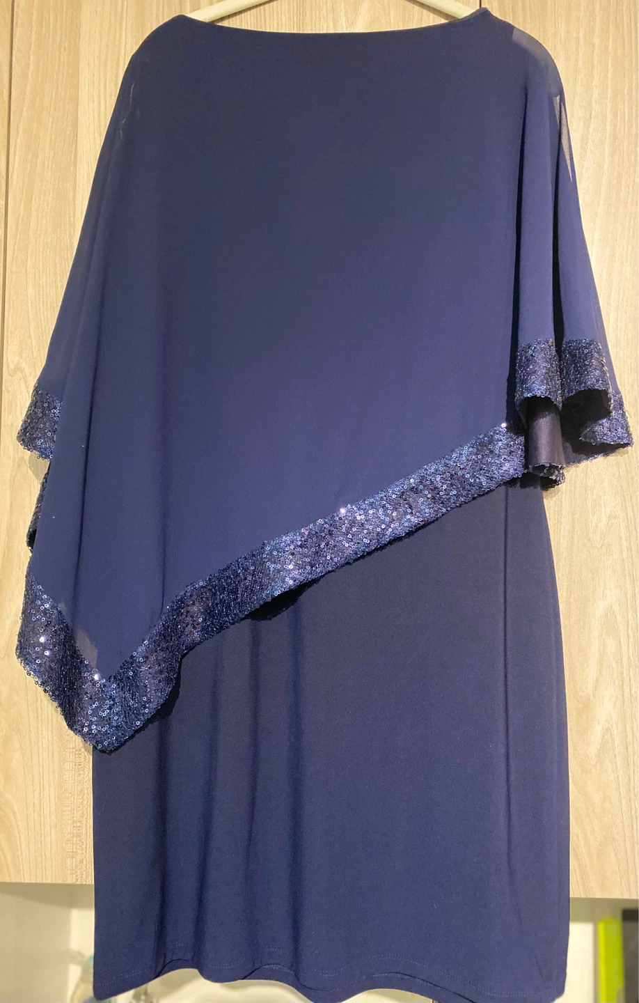 Chaps Navy Blue Sequined Cape Dress Size 12 - photo 2