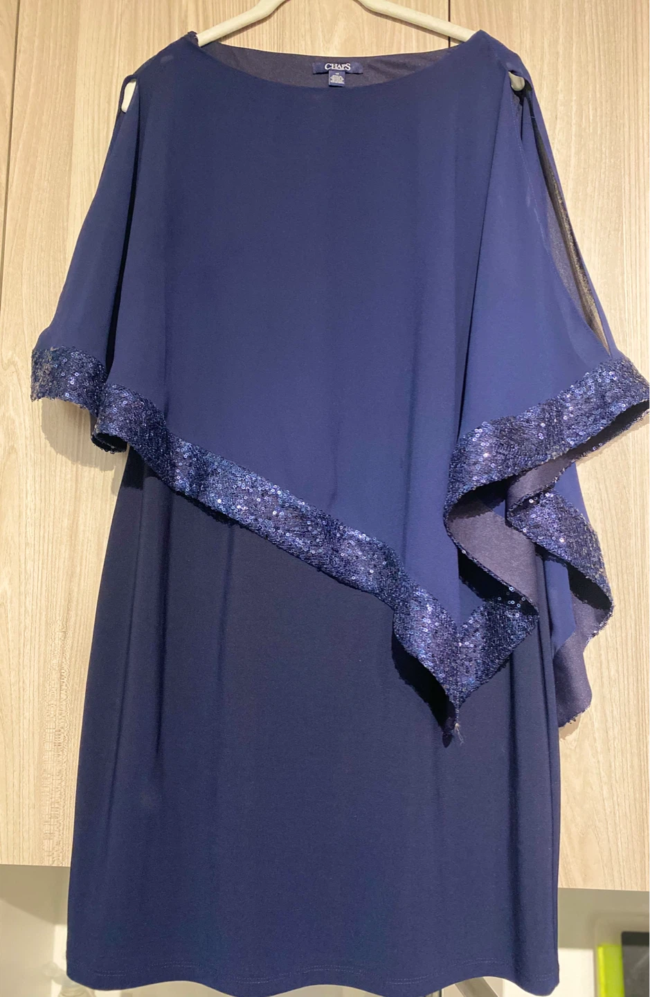 Chaps Navy Blue Sequined Cape Dress Size 12
