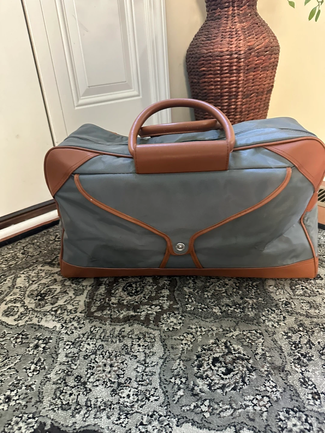 Gray and Brown Duffle Bag