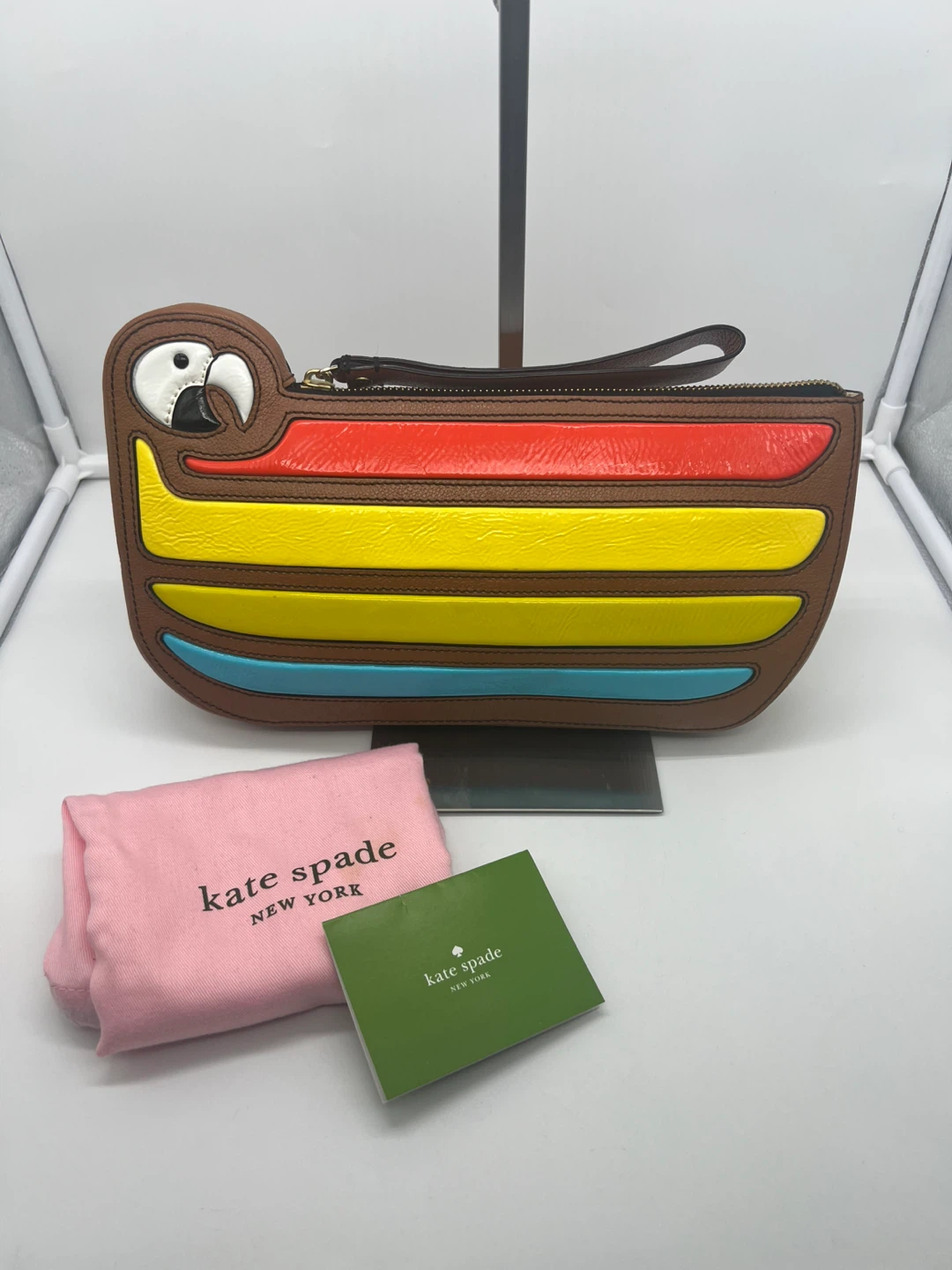 New Kate Spade Novelty Cay Macaw Parrot Leather Clutch - photo 2