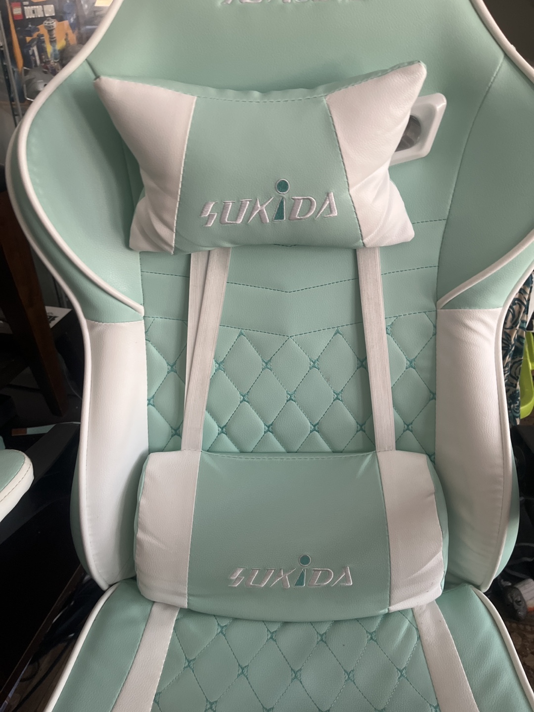 SUXIDA Gaming Chair with Footrest - Mint Green and White - photo 3