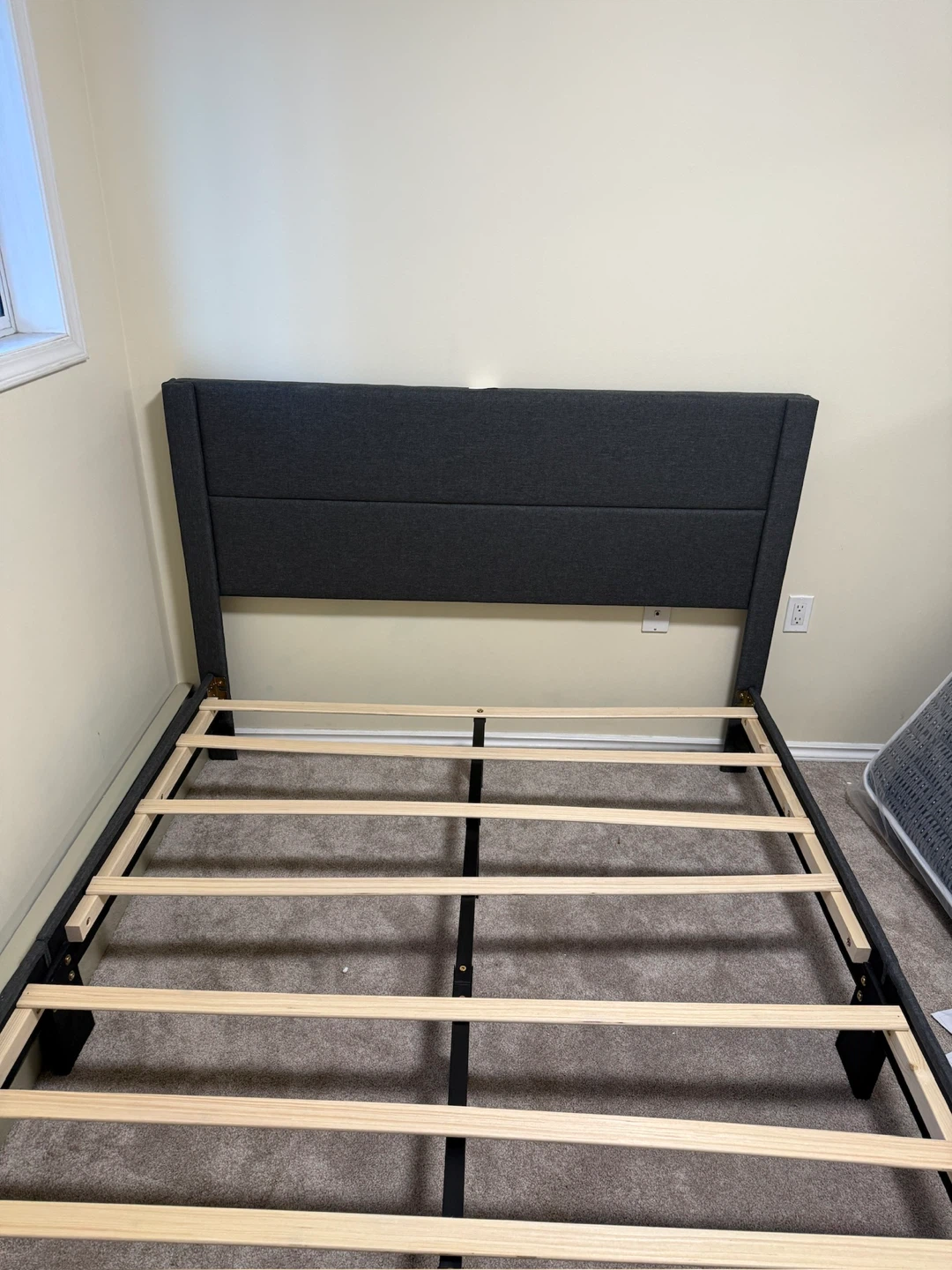 Dark Grey Upholstered Queen Bed Frame - photo 2