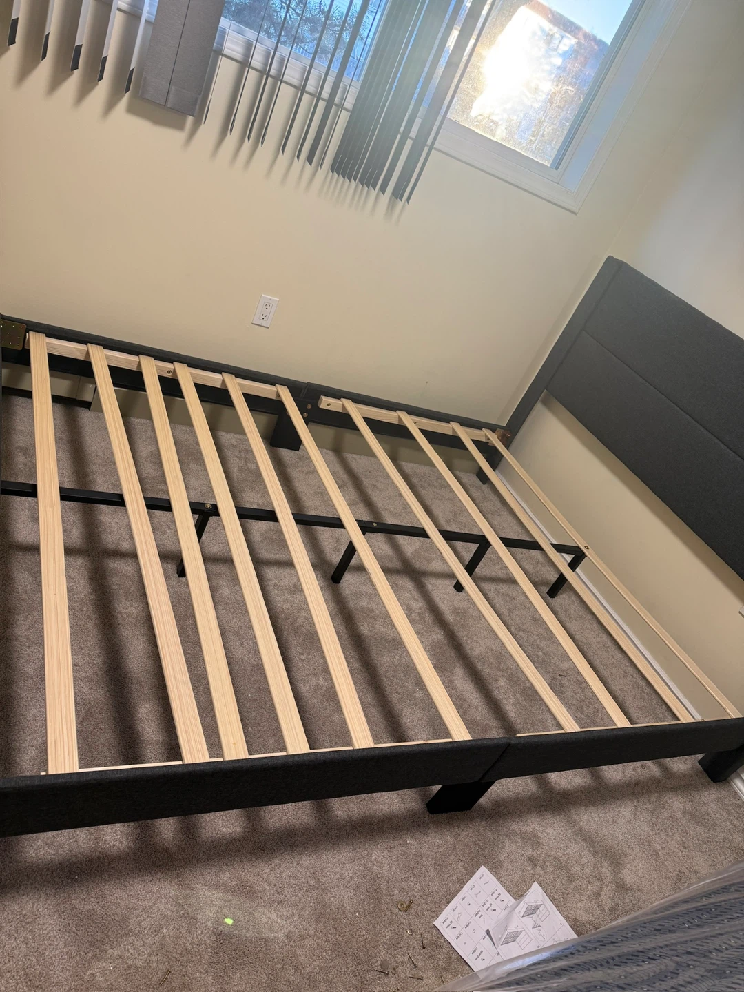 Dark Grey Upholstered Queen Bed Frame - photo 3