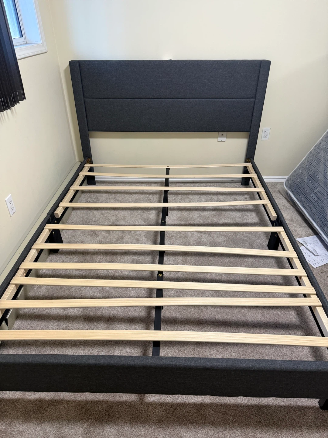 Dark Grey Upholstered Queen Bed Frame