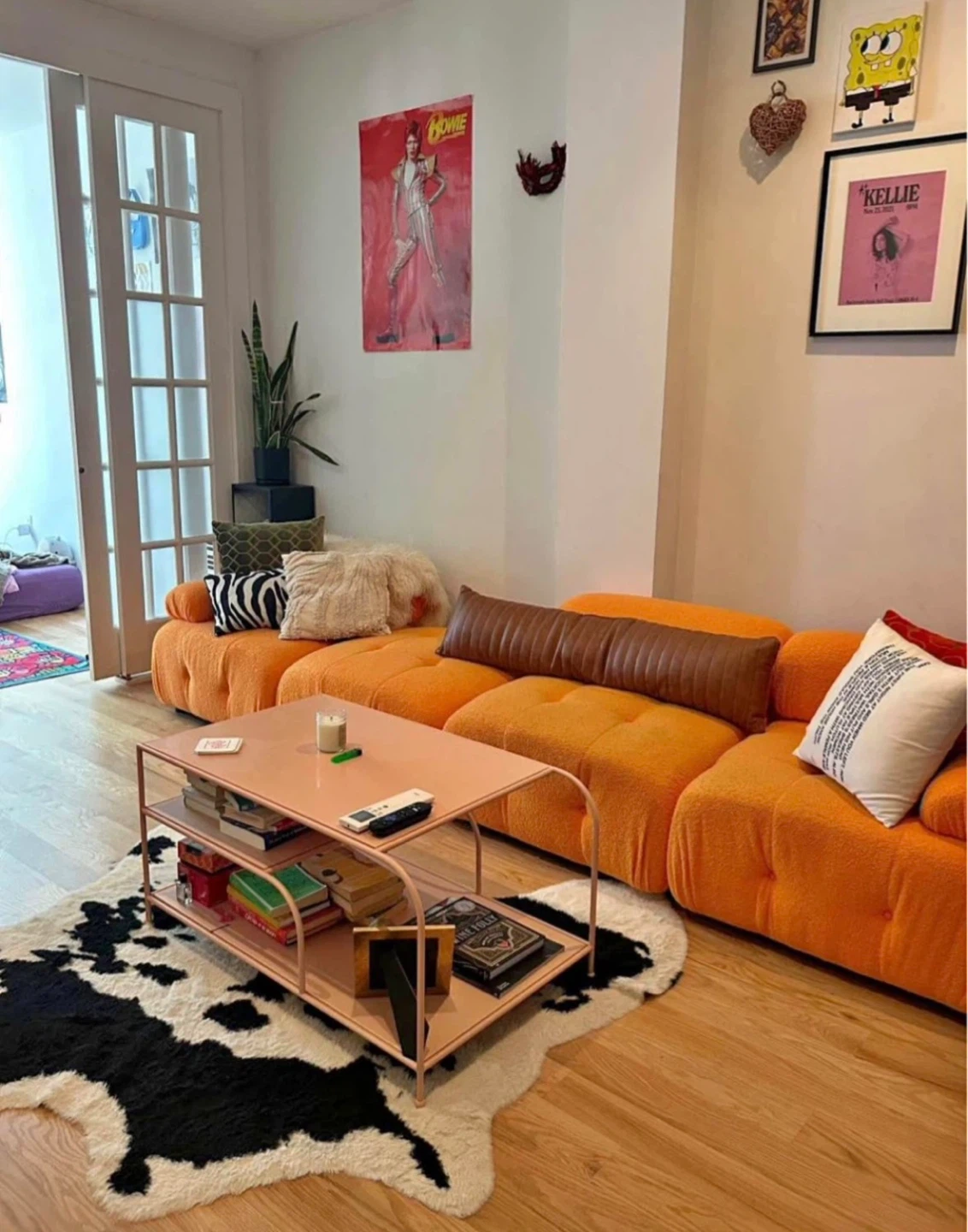 Pinterest-style orange modular couch
