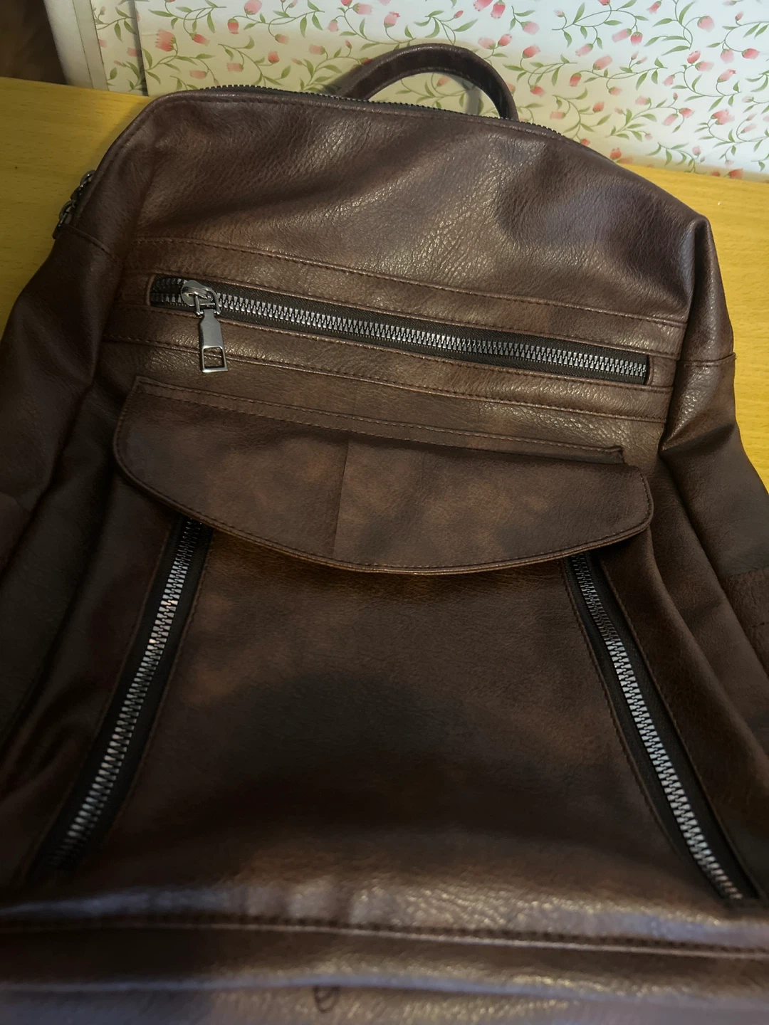 Brown Faux Leather Backpack
