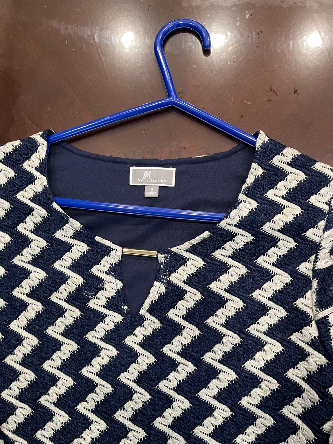 JM Collection Navy & White Geometric Print Top - photo 3