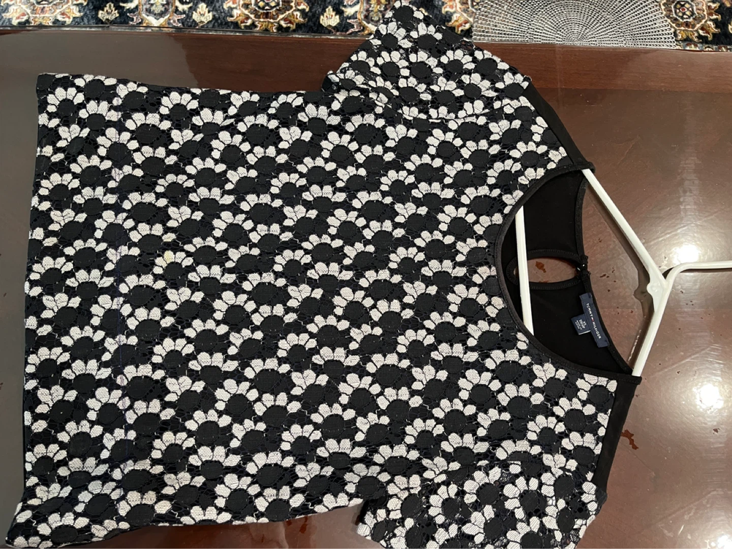 Tommy Hilfiger Women's Black & White Lace Top - Size 12P